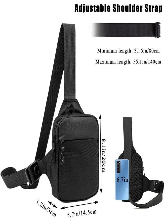 Hapforever 1PC Mini Black Sling Bag for Women and Men, Small Water Resistant Fanny Pack with Two Zipper Pockets Lightweight Crossbody Phone Chest Bag for Running Hiking Traveling (Black) - Image 2